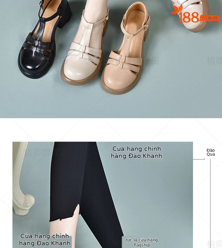 Sandal nữ da thật mũi kín đế dày gót thấp kiểu La Mã — Màu đen chi tiết 12
