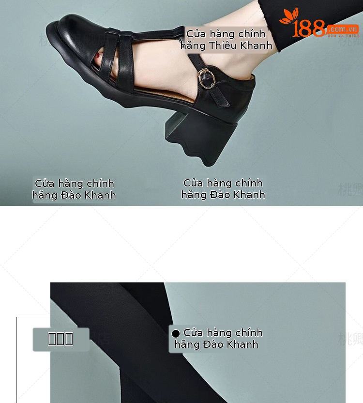 Sandal nữ da thật mũi kín đế dày gót thấp kiểu La Mã — Màu đen chi tiết 14