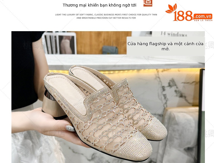 Dép sandal nữ quai chữ V gót thấp 3 cm, đế mềm, lưới thoáng khí — Gót đen cao 3 cm chi tiết 5