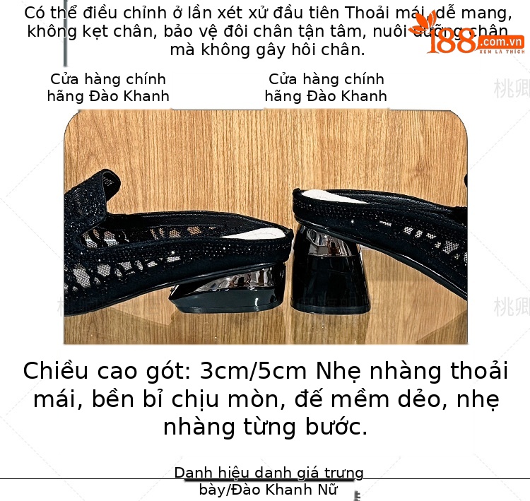 Dép sandal nữ quai chữ V gót thấp 3 cm, đế mềm, lưới thoáng khí — Gót đen cao 3 cm chi tiết 10