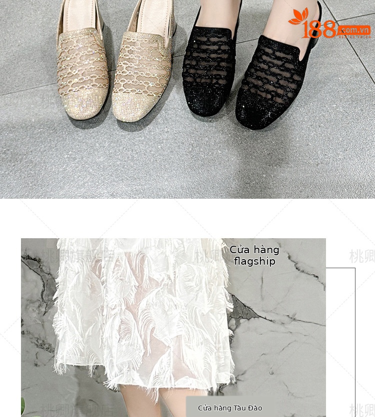 Dép sandal nữ quai chữ V gót thấp 3 cm, đế mềm, lưới thoáng khí — Gót đen cao 3 cm chi tiết 12