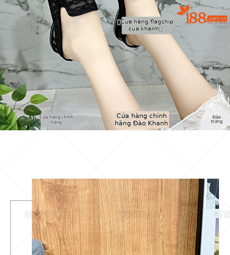 Dép sandal nữ quai chữ V gót thấp 3 cm, đế mềm, lưới thoáng khí — Gót đen cao 3 cm chi tiết 14