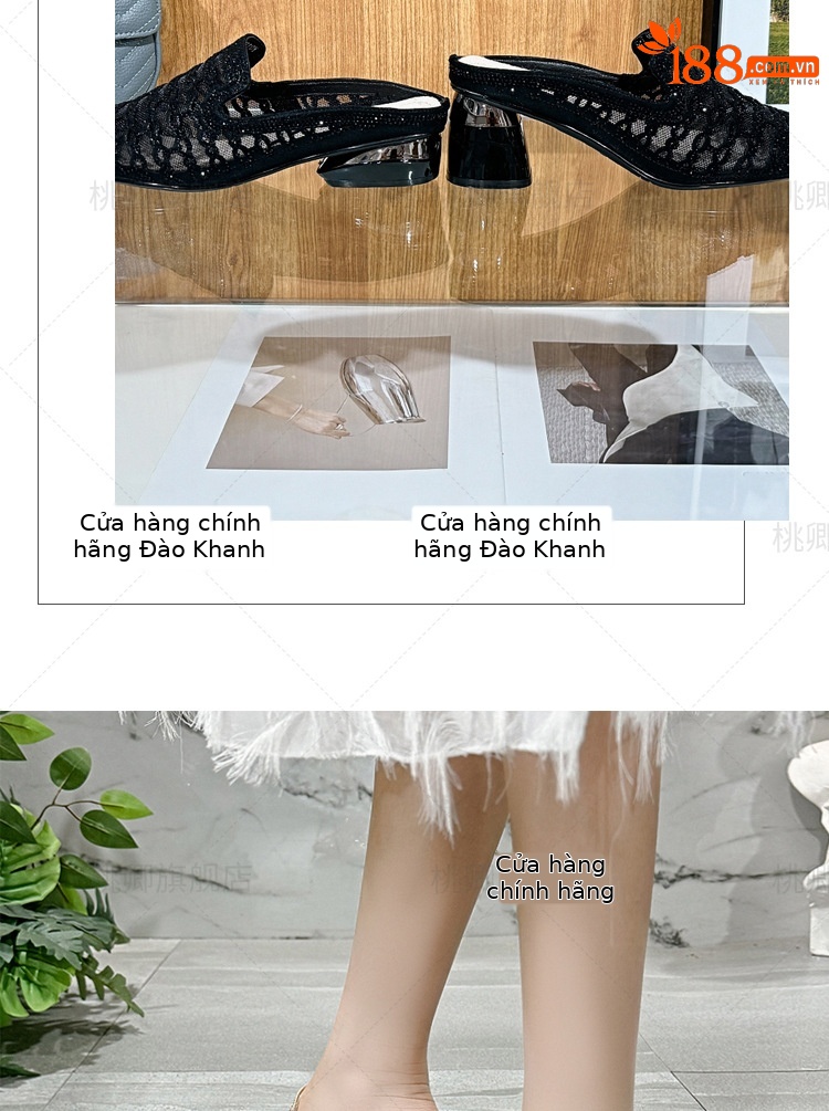 Dép sandal nữ quai chữ V gót thấp 3 cm, đế mềm, lưới thoáng khí — Gót đen cao 3 cm chi tiết 15