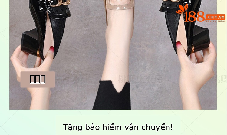 Giày mule nữ da bóng mũi kín, gót thấp, lưới khoét lỗ thoáng khí — Màu đen chi tiết 2