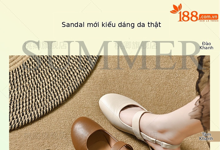 Dép da thật nữ mũi tròn bít gót thấp 3 cm quai chữ V đế mềm — Gót đen cao 3 cm chi tiết 1