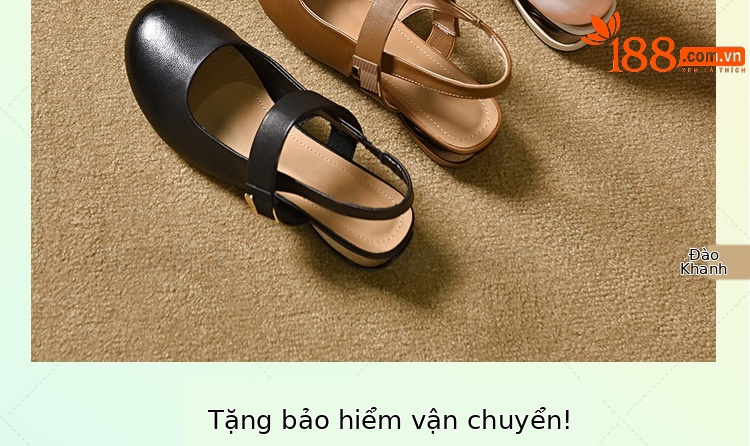 Dép da thật nữ mũi tròn bít gót thấp 3 cm quai chữ V đế mềm — Gót đen cao 3 cm chi tiết 2