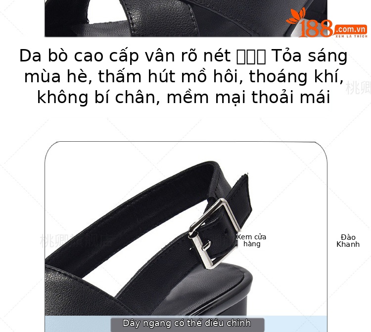 Sandal da thật hở mũi gót vuông 7 cm phối váy dạo phố — Màu be cao gót 7 cm chi tiết 9