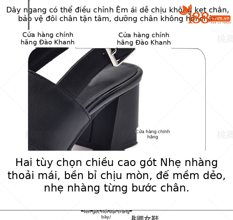 Sandal da thật hở mũi gót vuông 7 cm phối váy dạo phố — Màu be cao gót 7 cm chi tiết 10