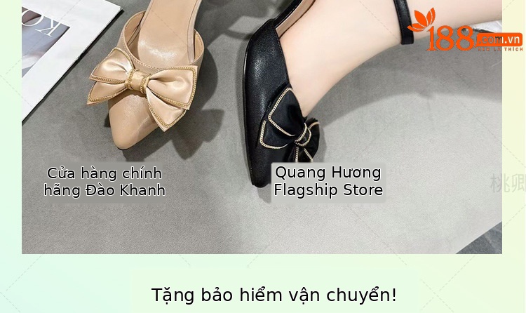 Sandal cao gót nữ da thật mũi nhọn gót mảnh phối váy — Màu đen chi tiết 2
