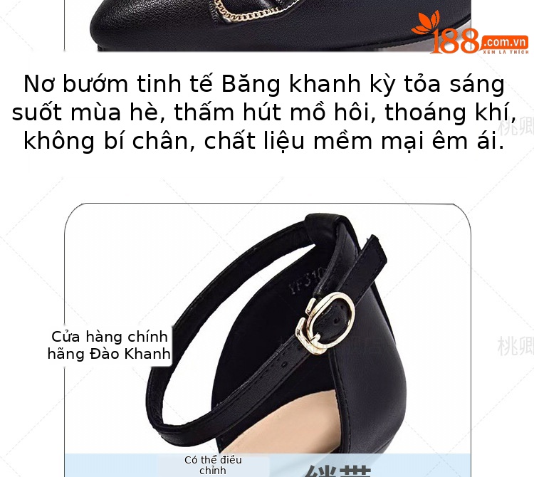 Sandal cao gót nữ da thật mũi nhọn gót mảnh phối váy — Màu đen chi tiết 9