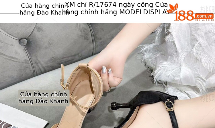 Sandal cao gót nữ da thật mũi nhọn gót mảnh phối váy — Màu đen chi tiết 11