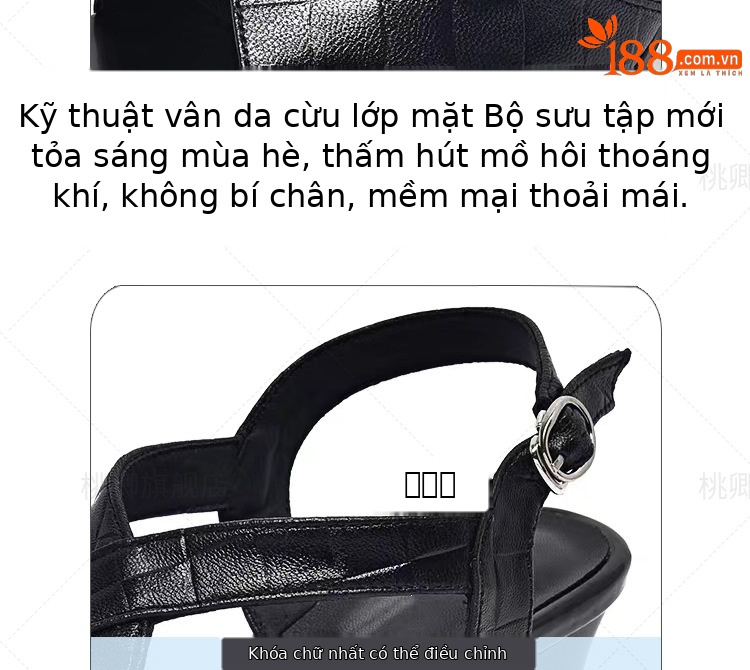 Sandal peep-toe da cừu gót vuông ổn định phối váy — Màu nâu chi tiết 9
