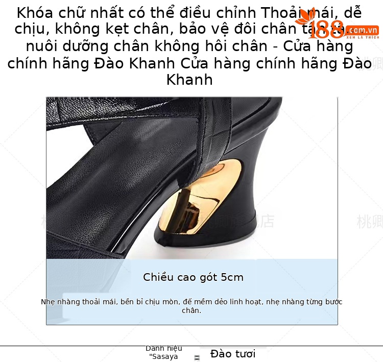 Sandal peep-toe da cừu gót vuông ổn định phối váy — Màu nâu chi tiết 10