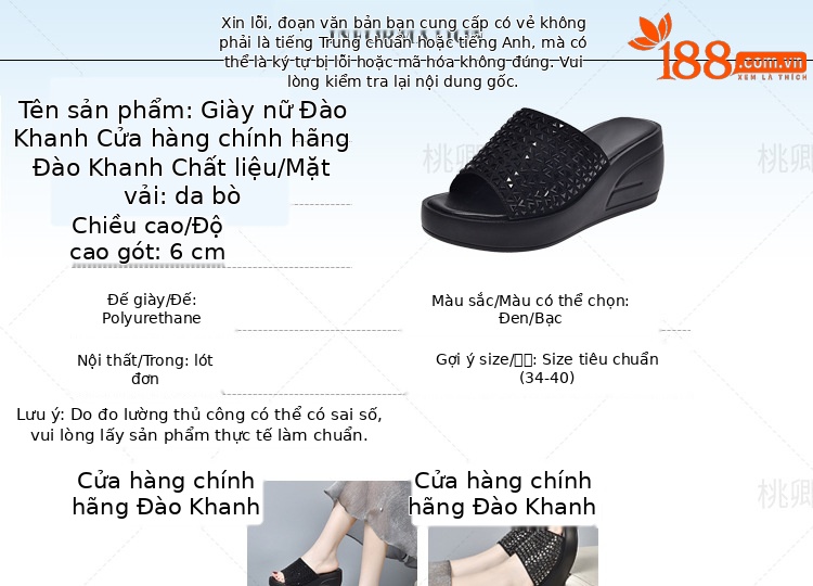 Sandal cao gót nữ đế dày đính đá lấp lánh quai ngang da thật — Màu đen chi tiết 4