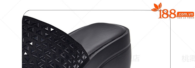 Sandal cao gót nữ đế dày đính đá lấp lánh quai ngang da thật — Màu đen chi tiết 6