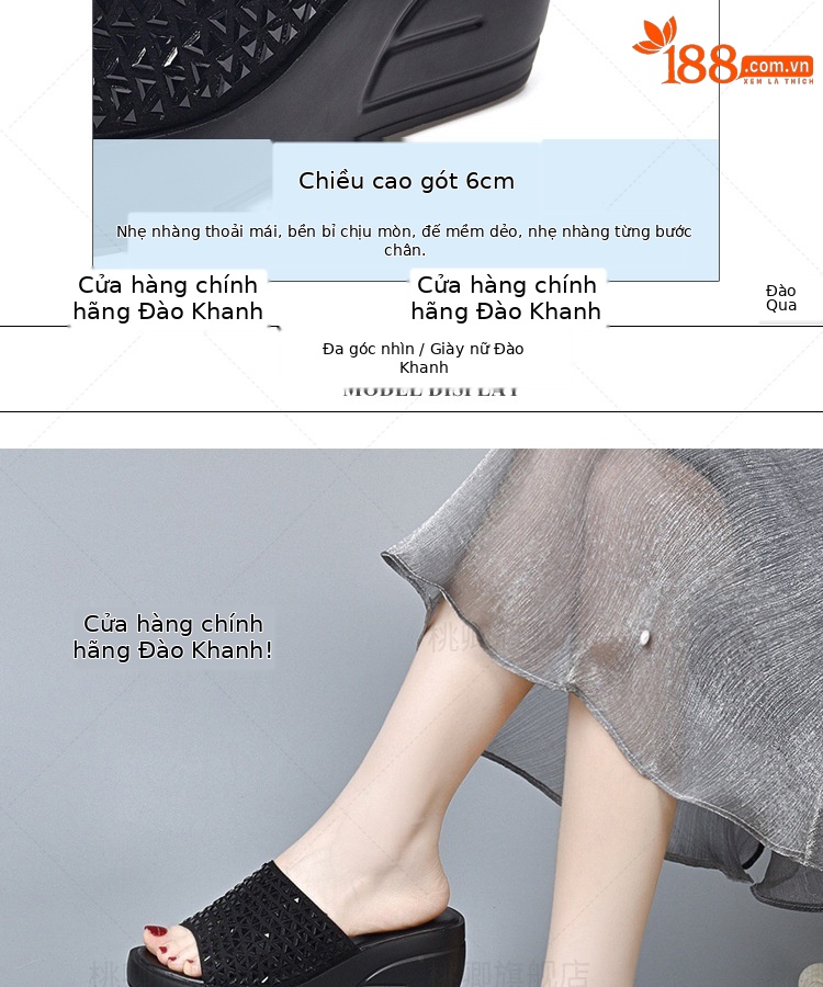 Sandal cao gót nữ đế dày đính đá lấp lánh quai ngang da thật — Màu đen chi tiết 7