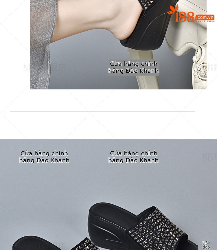 Sandal cao gót nữ đế dày đính đá lấp lánh quai ngang da thật — Màu đen chi tiết 11