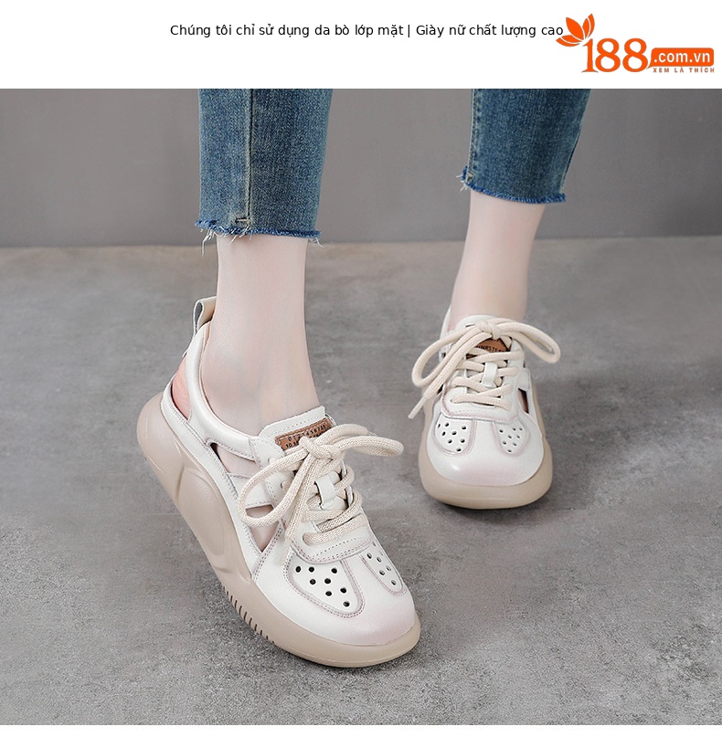 Sandal bít mũi thể thao da bò thật đế dày cổ điển mùa hè — Màu be chi tiết 2