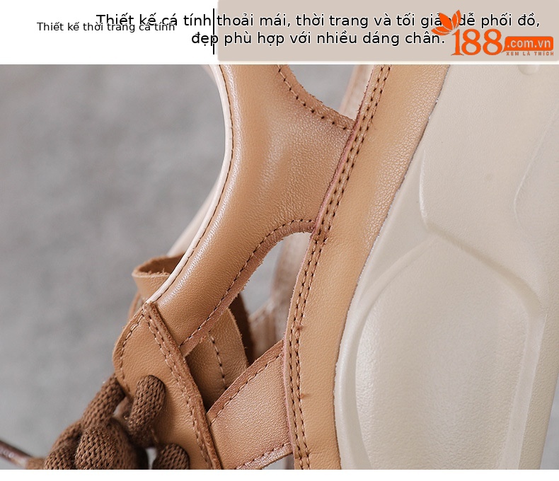 Sandal bít mũi thể thao da bò thật đế dày cổ điển mùa hè — Màu be chi tiết 5