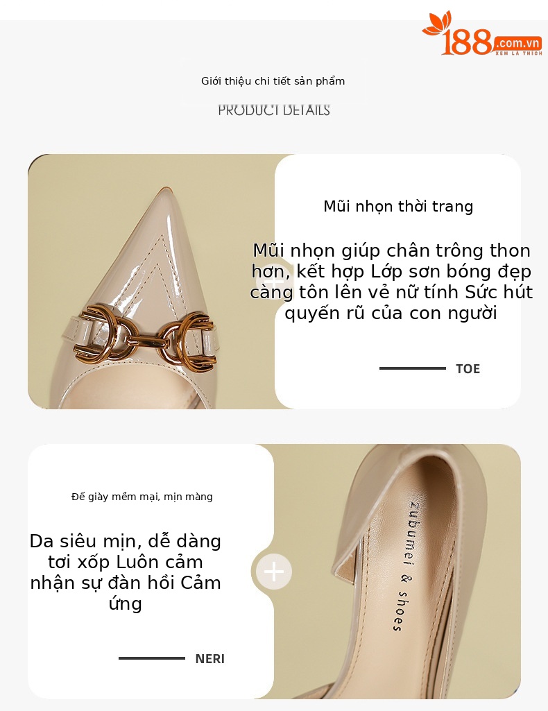 Giày cao gót nữ mũi nhọn khoét hông, khóa kim loại, gót nhọn 9 cm — Màu nude-9CM chi tiết 2