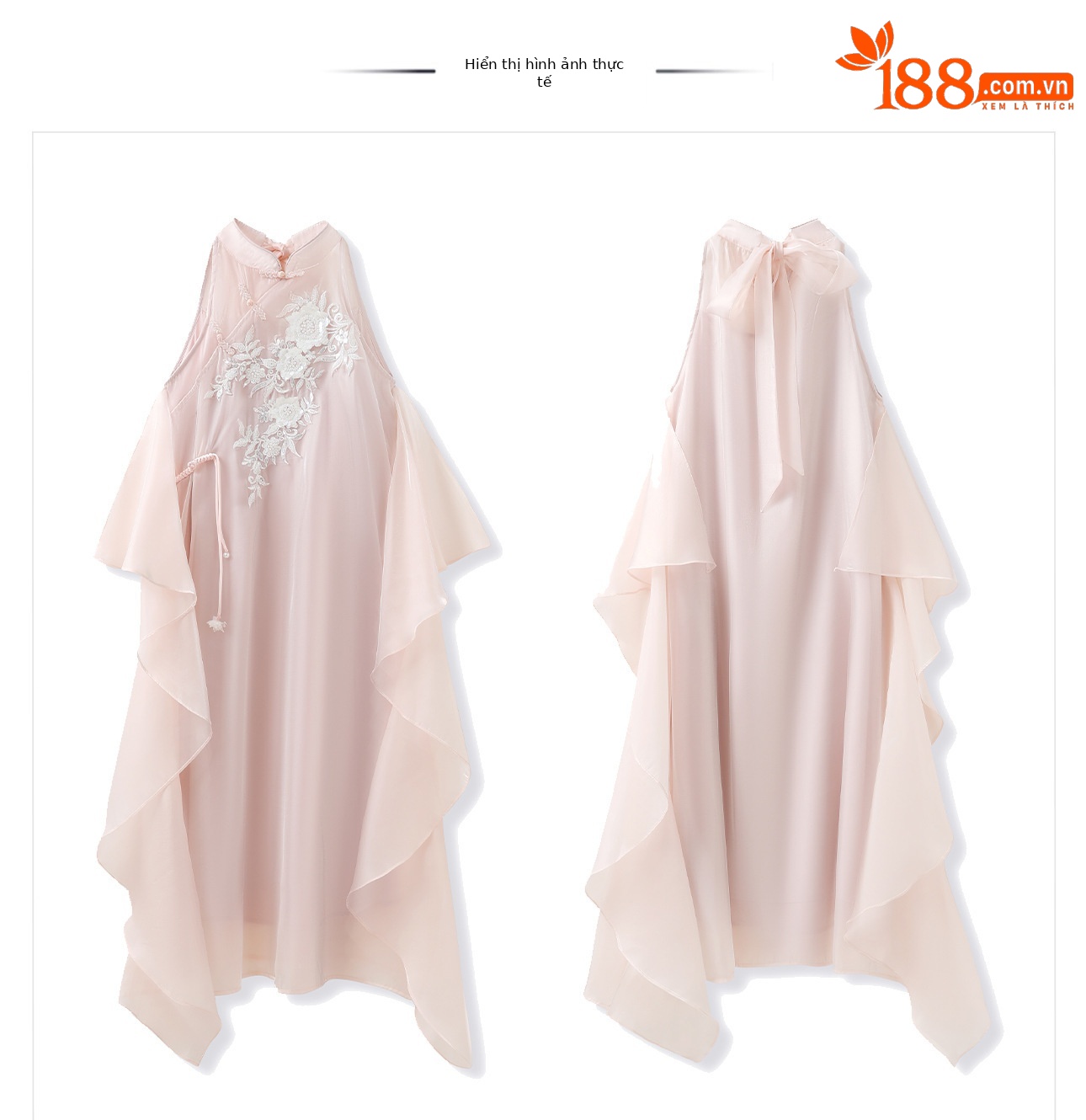 Đầm maxi thêu hoa phong cách Trung Hoa cổ điển, chất vải mỏng nhẹ mùa hè, tay lỡ, thắt eo — hồng chi tiết 16