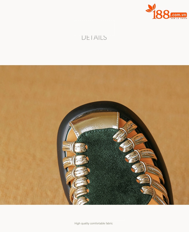 Sandal nữ quai ngang dệt mảnh da lộn, gót vuông ổn định, đế dày ghép màu — Màu đen chi tiết 16