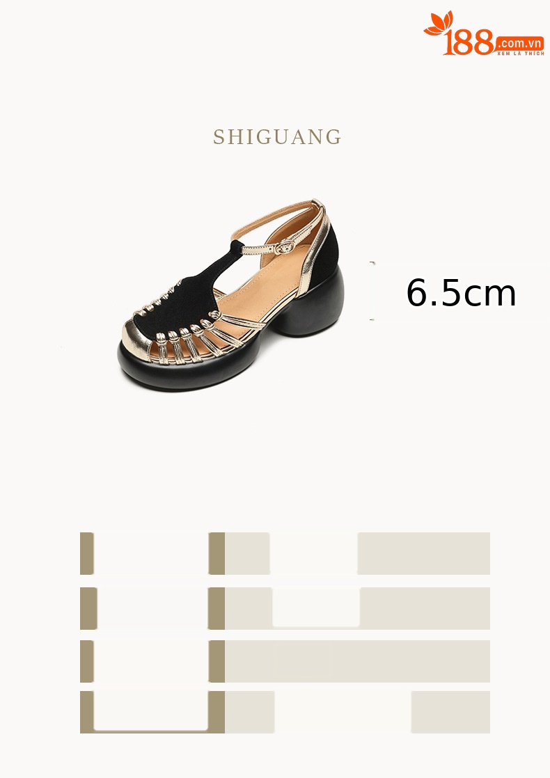 Sandal nữ quai ngang dệt mảnh da lộn, gót vuông ổn định, đế dày ghép màu — Màu đen chi tiết 5