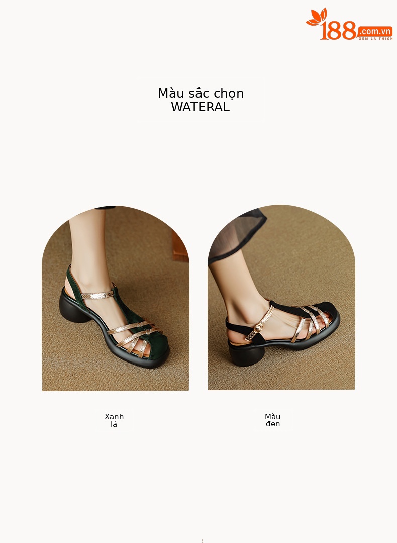 Sandal nữ da lộn quai mảnh dệt, mũi kín khóa chữ T, gót cao đế dày — Màu đen chi tiết 6