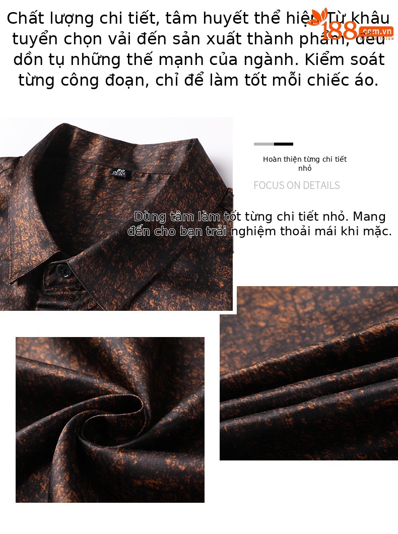 Áo sơ mi ngắn tay nam chất lụa cotton vân rùa mỏng mùa hè — Màu cà phê 90901210 chi tiết 5