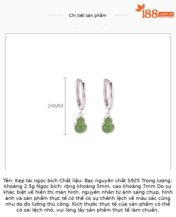 Bông tai bạc S925 đính ngọc bích Hetian phong cách Trung Hoa cổ điển — Một cặp chi tiết 2