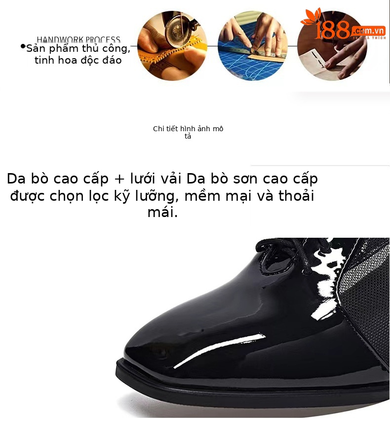 Giày sandal cao gót nữ mũi vuông gót dày da bóng thoáng khí — Màu đen chi tiết 7