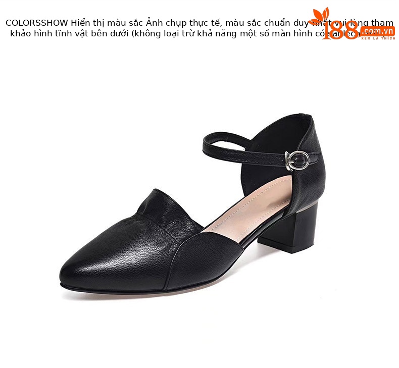 Sandal da nữ mũi kín gót vuông 2,5 cm kiểu dáng nông khoét lỗ đế mềm — Gót 2,5 cm màu trắng Be chi tiết 9
