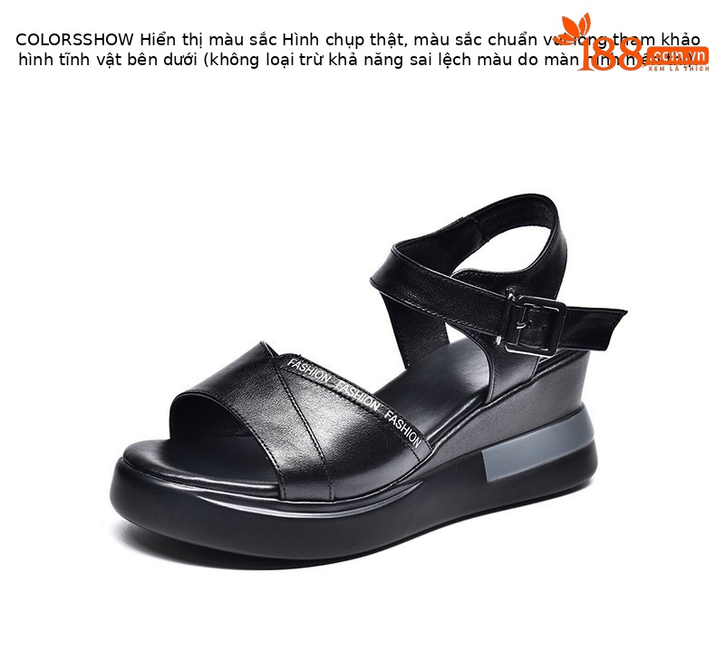 Giày sandal đế xuồng da thật quai đơn thời trang — Màu đen (Da bò lớp đầu tiên) chi tiết 7