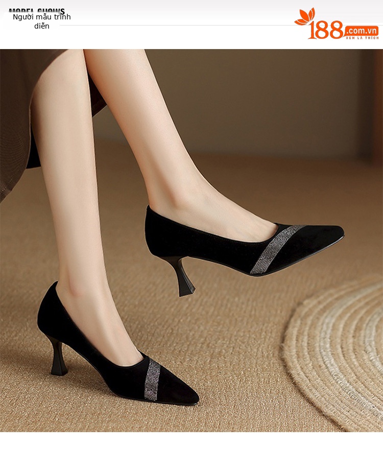 Giày cao gót nữ da thật mũi nhọn gót nhọn 6cm miệng nông công sở xuân hè — Gót Thô 3cm chi tiết 1