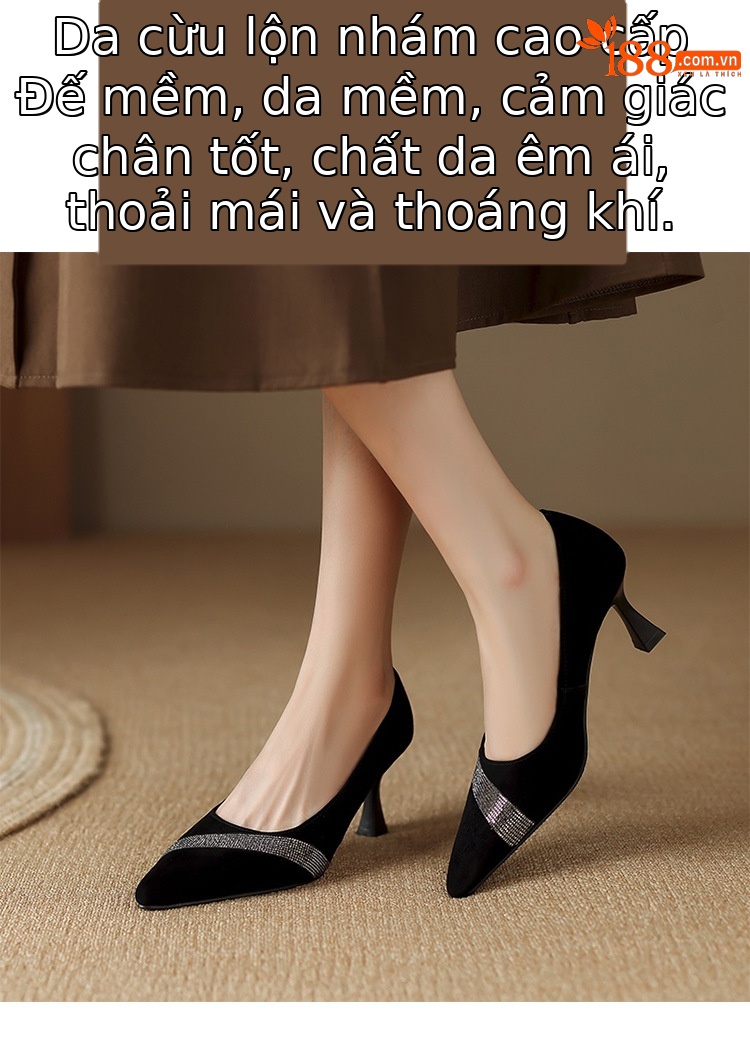 Giày cao gót nữ da thật mũi nhọn gót nhọn 6cm miệng nông công sở xuân hè — Gót Thô 3cm chi tiết 2