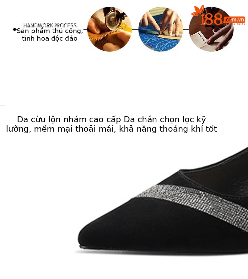 Giày cao gót nữ da thật mũi nhọn gót nhọn 6cm miệng nông công sở xuân hè — Gót Thô 3cm chi tiết 7