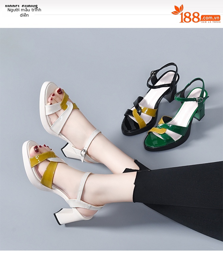 Sandal cao gót nữ quai ngang da thật đế platform tăng chiều cao — Màu đen chi tiết 1