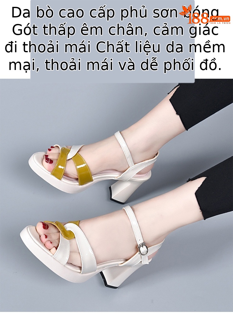 Sandal cao gót nữ quai ngang da thật đế platform tăng chiều cao — Màu đen chi tiết 2