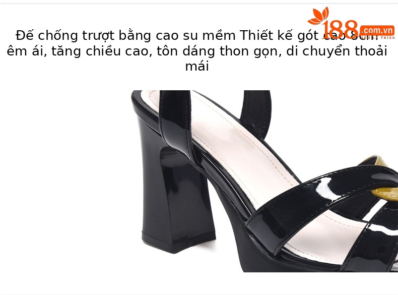 Sandal cao gót nữ quai ngang da thật đế platform tăng chiều cao — Màu đen chi tiết 8