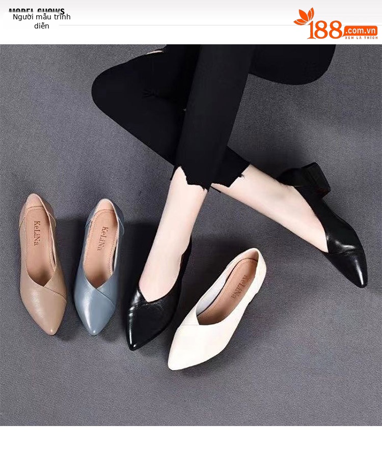Giày lười nữ da cừu thật miệng nông đế mềm — Màu đen chi tiết 1