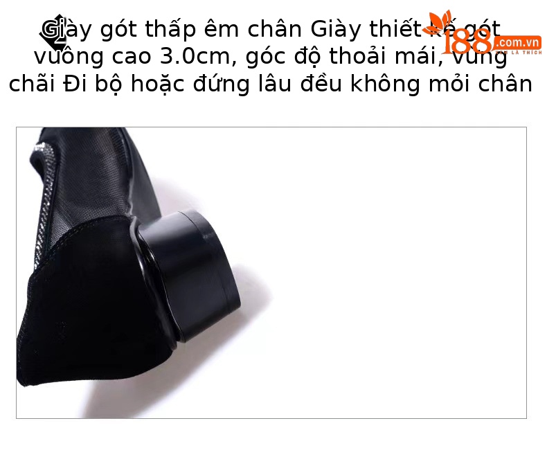 Giày sandal lưới nữ gót thấp 5 cm mũi nhọn da thật thoáng khí — Gót nhỏ màu đen 5 cm chi tiết 6