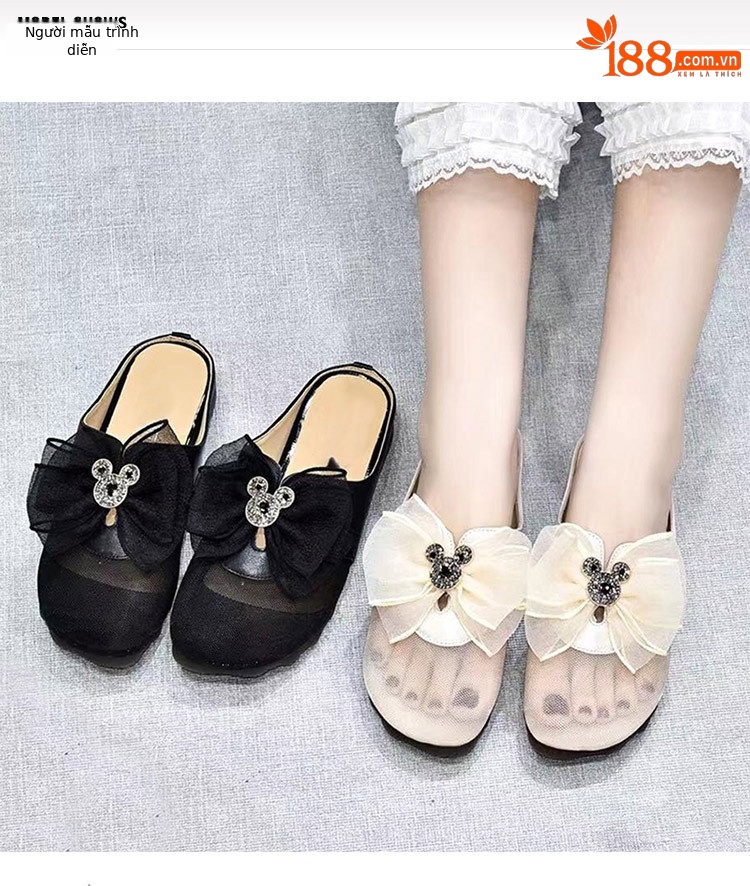 Giày lười nữ mũi vuông da thật phối lưới thoáng khí, đế nâng nhẹ — Màu đen chi tiết 1