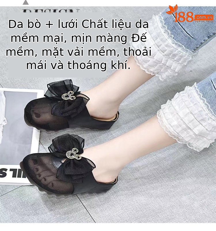 Giày lười nữ mũi vuông da thật phối lưới thoáng khí, đế nâng nhẹ — Màu đen chi tiết 2