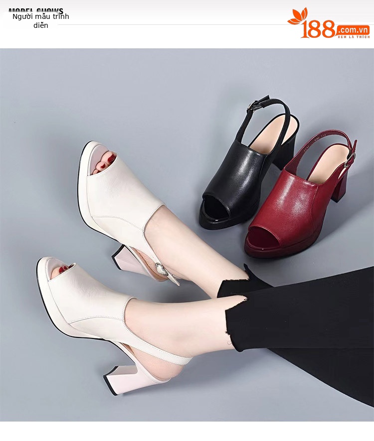 Sandal cao gót nữ da thật quai đơn mũi nhọn gót vuông đế dày kiểu La Mã gót 8 cm — Chiều cao gót 8cm màu đỏ tía chi tiết 1