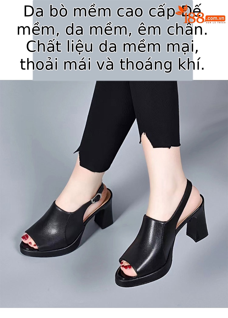Sandal cao gót nữ da thật quai đơn mũi nhọn gót vuông đế dày kiểu La Mã gót 8 cm — Chiều cao gót 8cm màu đỏ tía chi tiết 2