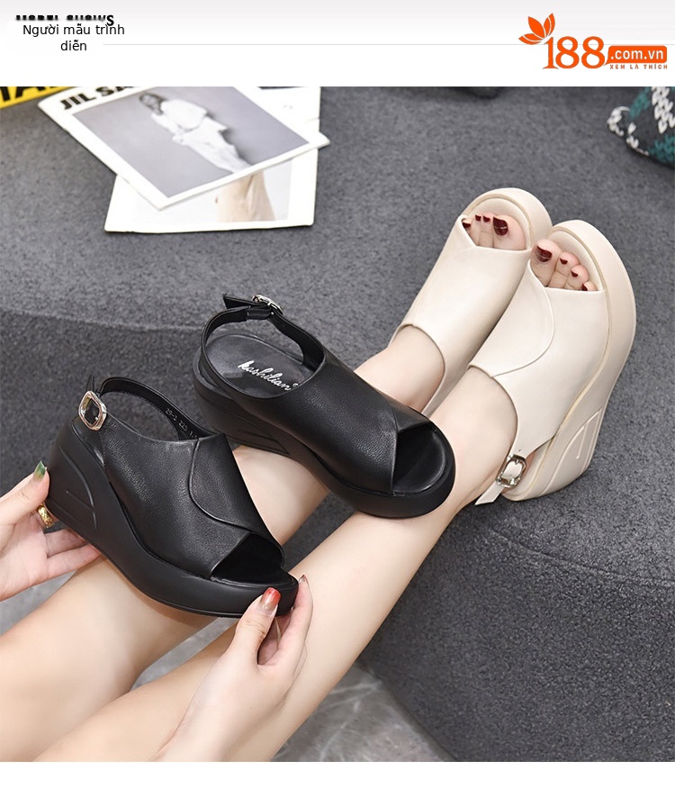 Sandal nữ đế xuồng da thật, đế mềm, quai đơn, hở mũi, gót cao 9 cm — Màu đen chi tiết 1