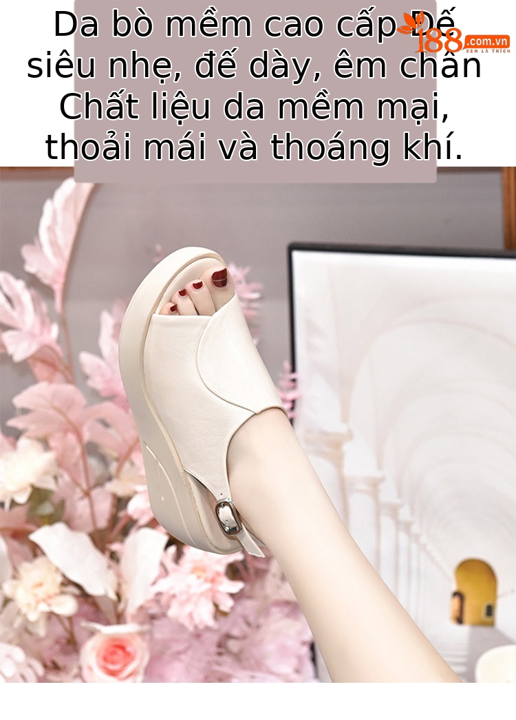 Sandal nữ đế xuồng da thật, đế mềm, quai đơn, hở mũi, gót cao 9 cm — Màu đen chi tiết 2