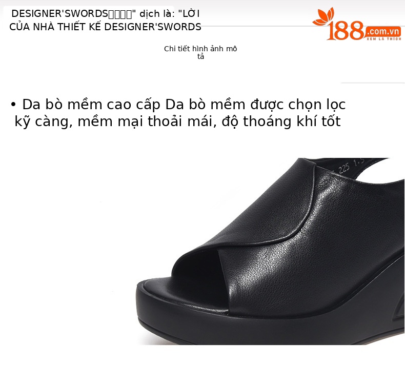 Sandal nữ đế xuồng da thật, đế mềm, quai đơn, hở mũi, gót cao 9 cm — Màu đen chi tiết 7