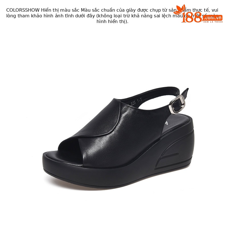 Sandal nữ đế xuồng da thật, đế mềm, quai đơn, hở mũi, gót cao 9 cm — Màu đen chi tiết 9