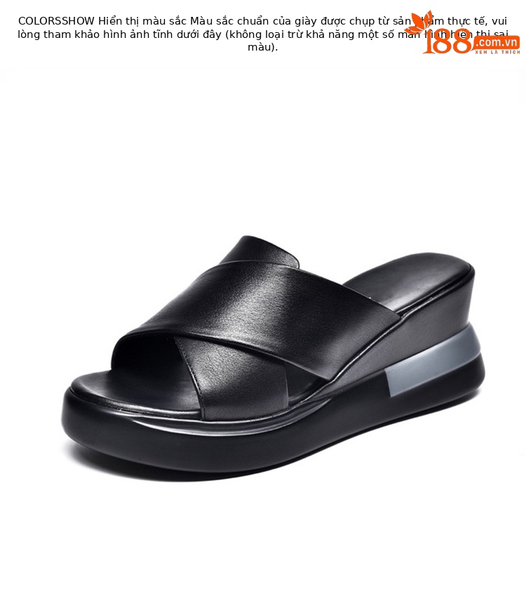 Dép sandal nữ đế xuồng da bò thật quai chữ V gót cao 9 cm — Màu đen (Da bò lớp đầu tiên) chi tiết 9